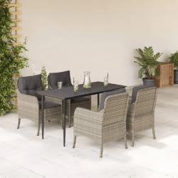 vidaXL Ensemble à manger de jardin et coussins 5 pcs gris clair rotin