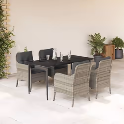 vidaXL Ensemble à manger de jardin et coussins 5 pcs gris clair rotin