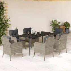 vidaXL Ensemble à manger de jardin et coussins 7 pcs gris clair rotin