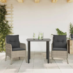 vidaXL Ensemble à manger de jardin 3pcs coussins gris clair poly rotin