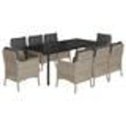 vidaXL Ensemble à manger de jardin et coussins 9 pcs gris clair rotin