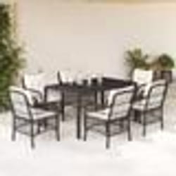 vidaXL Ensemble à manger de jardin coussins 7pcs Noir Résine tressée
