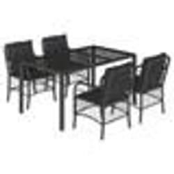 vidaXL Ensemble à manger de jardin coussins 5pcs Noir Résine tressée