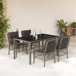 vidaXL Ensemble à manger de jardin 5 pcs coussins gris résine tressée