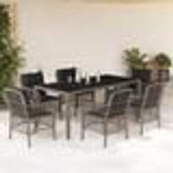 vidaXL Ensemble à manger de jardin et coussins 7 pcs gris rotin