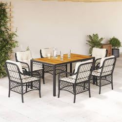 vidaXL Ensemble à manger de jardin coussins 7pcs Noir Résine tressée