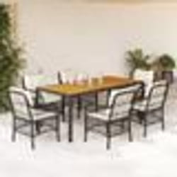 vidaXL Ensemble à manger de jardin coussins 7pcs Noir Résine tressée