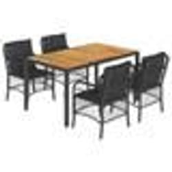 vidaXL Ensemble à manger de jardin coussins 5pcs Noir Résine tressée