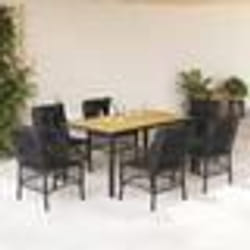 vidaXL Ensemble à manger de jardin coussins 7pcs Noir Résine tressée