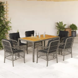 vidaXL Ensemble à manger de jardin et coussins 7 pcs gris rotin