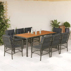 vidaXL Ensemble à manger de jardin 9 pcs coussins gris résine tressée