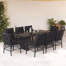 vidaXL Ensemble à manger de jardin 9pcs coussins noir résine tressée