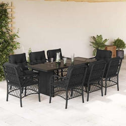 vidaXL Ensemble à manger de jardin 9pcs coussins noir résine tressée