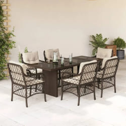vidaXL Ensemble à manger de jardin et coussins 7 pcs marron rotin