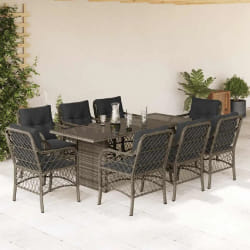 vidaXL Ensemble à manger de jardin 9 pcs coussins gris résine tressée
