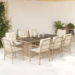 vidaXL Ensemble à manger de jardin et coussins 9 pcs beige Poly rotin