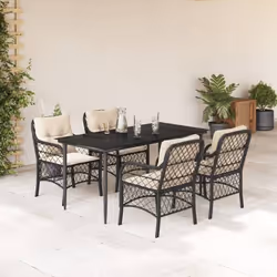 vidaXL Ensemble à manger de jardin coussins 5pcs Noir Résine tressée