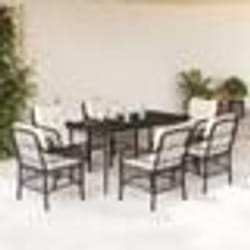 vidaXL Ensemble à manger de jardin coussins 7pcs Noir Résine tressée
