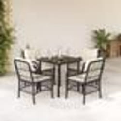 vidaXL Ensemble à manger de jardin coussins 5pcs Noir Résine tressée