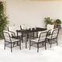 vidaXL Ensemble à manger de jardin coussins 7pcs Noir Résine tressée