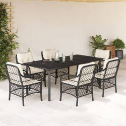 vidaXL Ensemble à manger de jardin coussins 7pcs Noir Résine tressée