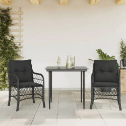 vidaXL Ensemble de bistro 3 pcs avec coussins noir résine tressée