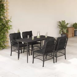 vidaXL Ensemble à manger de jardin coussins 5pcs Noir Résine tressée