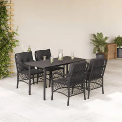 vidaXL Ensemble à manger de jardin coussins 5pcs Noir Résine tressée