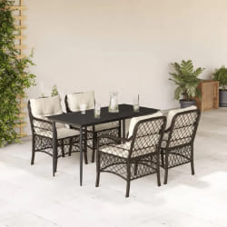 vidaXL Ensemble à manger de jardin 5 pcs et coussins marron poly rotin