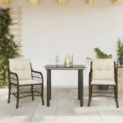 vidaXL Ensemble de bistro 3 pcs avec coussins marron résine tressée