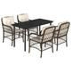 vidaXL Ensemble à manger de jardin 5 pcs et coussins marron poly rotin