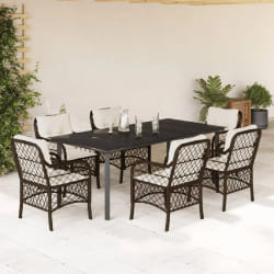 vidaXL Ensemble à manger de jardin et coussins 7 pcs marron rotin