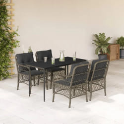 vidaXL Ensemble à manger de jardin 5 pcs coussins gris résine tressée