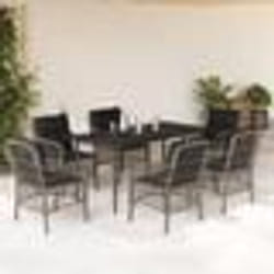 vidaXL Ensemble à manger de jardin et coussins 7 pcs gris rotin