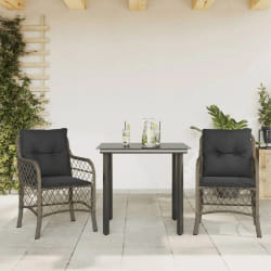 vidaXL Ensemble de bistro 3 pcs avec coussins gris résine tressée