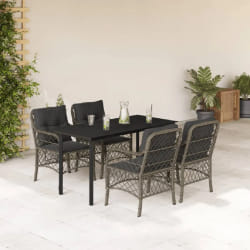vidaXL Ensemble à manger de jardin 5 pcs coussins gris résine tressée