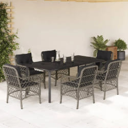 vidaXL Ensemble à manger de jardin et coussins 7 pcs gris rotin