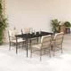 vidaXL Ensemble à manger de jardin avec coussins 5pcs Beige poly rotin