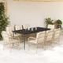 vidaXL Ensemble à manger de jardin et coussins 9 pcs beige Poly rotin