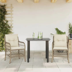 vidaXL Ensemble de bistro 3 pcs avec coussins beige résine tressée