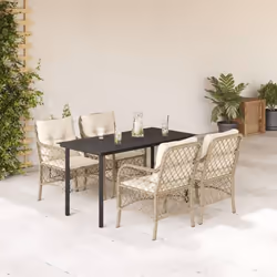 vidaXL Ensemble à manger de jardin avec coussins 5pcs Beige poly rotin