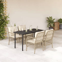 vidaXL Ensemble à manger de jardin avec coussins 5pcs Beige poly rotin