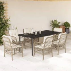 vidaXL Ensemble à manger de jardin et coussins 7 pcs beige poly rotin