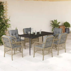 vidaXL Ensemble à manger de jardin coussins 7 pcs mélange beige rotin