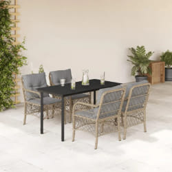 vidaXL Ensemble à manger de jardin coussins 5 pcs mélange beige rotin