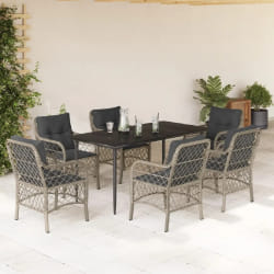 vidaXL Ensemble à manger de jardin et coussins 7 pcs gris clair rotin