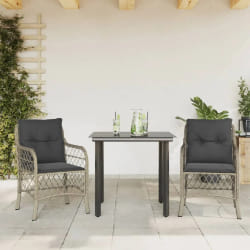 vidaXL Ensemble de bistro 3 pcs et coussins gris clair résine tressée