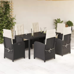 vidaXL Ensemble à manger de jardin coussins 7pcs Noir Résine tressée
