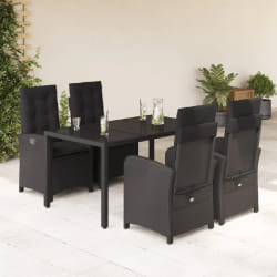 vidaXL Ensemble à manger de jardin coussins 5pcs Noir Résine tressée