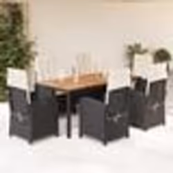 vidaXL Ensemble à manger de jardin coussins 7pcs Noir Résine tressée